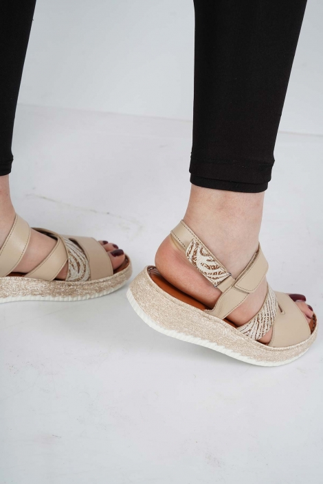 Hakiki Deri Bej Kadın Comfort Sandalet 231125502