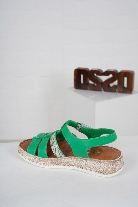 Hakiki Deri Yeşil Kadın Comfort Sandalet 231125504
