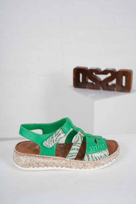 Hakiki Deri Yeşil Kadın Comfort Sandalet 231125504