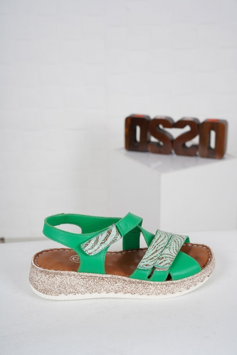 Hakiki Deri Yeşil Kadın Comfort Sandalet 231125505
