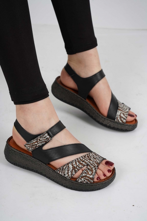 Hakiki Deri Siyah Kadın Comfort Sandalet 231125506