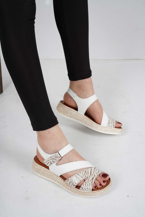 Hakiki Deri Beyaz Kadın Comfort Sandalet 231125506