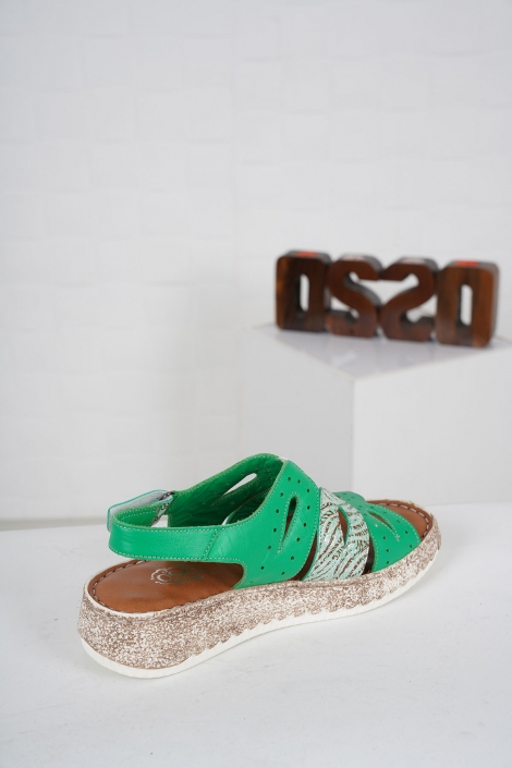 Hakiki Deri Yeşil Kadın Comfort Sandalet 231125507