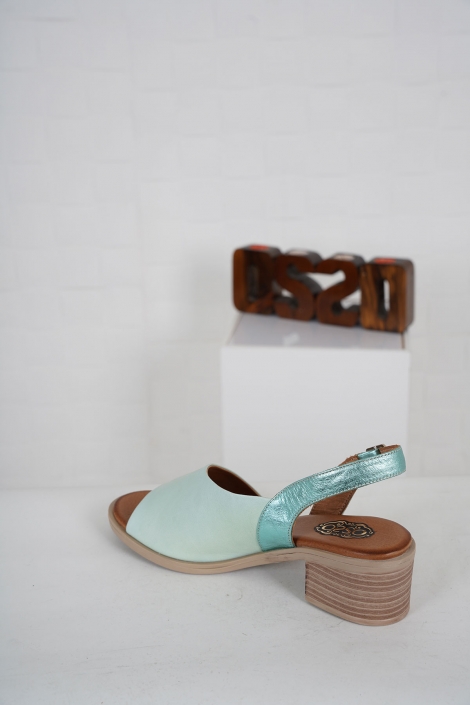 Hakiki Deri Su Yeşili-Metalik Yeşil Kadın Topuklu Sandalet 231126503