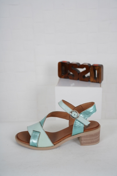 Hakiki Deri Su Yeşili-Metalik Yeşil Kadın Topuklu Sandalet 231126504