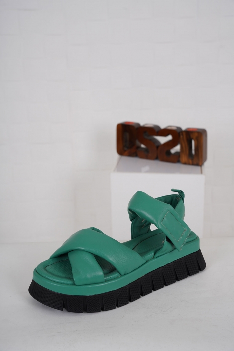 Hakiki Deri Yeşil Kadın Dolgu Topuklu Sandalet 231126507