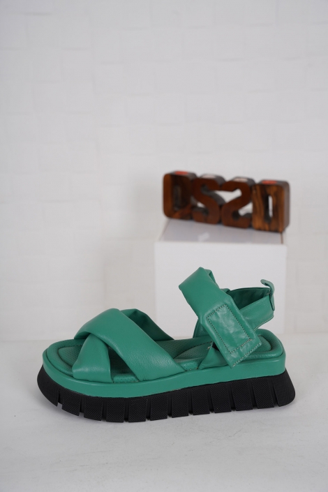 Hakiki Deri Yeşil Kadın Dolgu Topuklu Sandalet 231126507