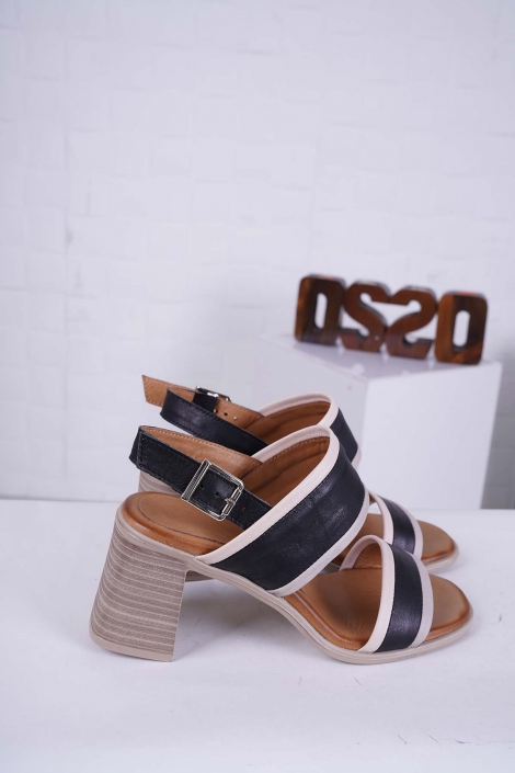 Hakiki Deri Dark Stone-Siyah-Off White Kadın Yüksek Topuklu Sandalet 241126512