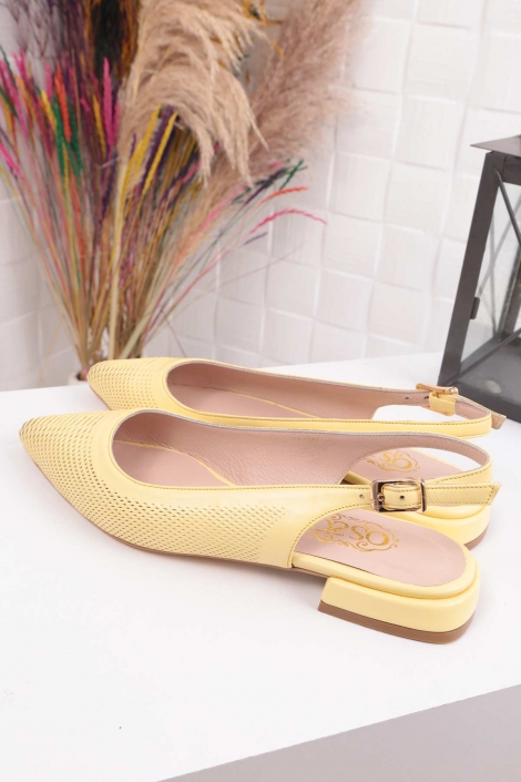 Hakiki Deri Limon Sarısı Kadın Burun Kapalı Sandalet 211127510