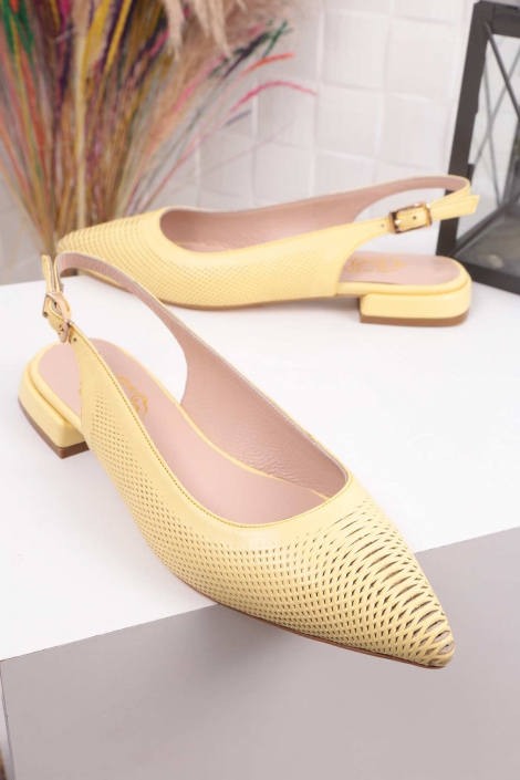 Hakiki Deri Limon Sarısı Kadın Burun Kapalı Sandalet 211127510