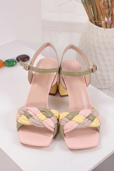 Hakiki Deri Haki-Pudra-Sarı-Açik Gri Kadın Topuklu Sandalet 211127524