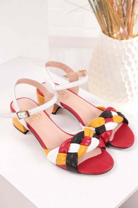 Hakiki Deri Beyaz-Siyah-Kırmızı-Oranj Kadın Düz Sandalet 211127525
