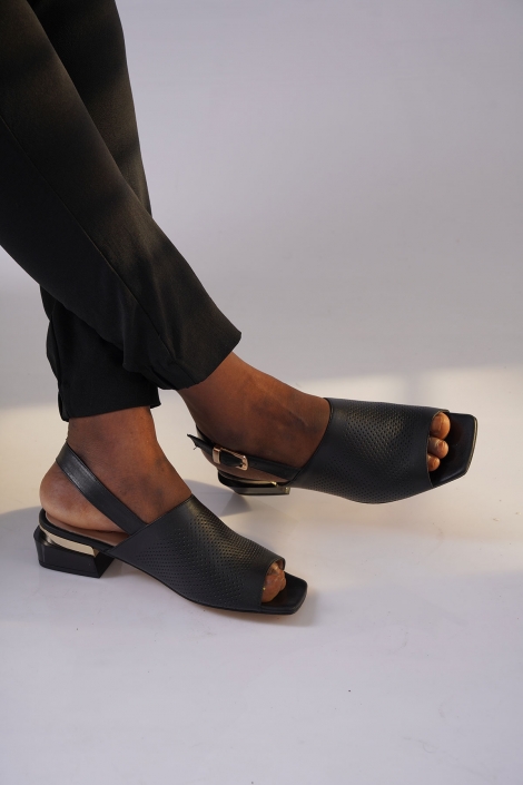 Hakiki Deri Siyah Kadın Topuklu Sandalet 211127533