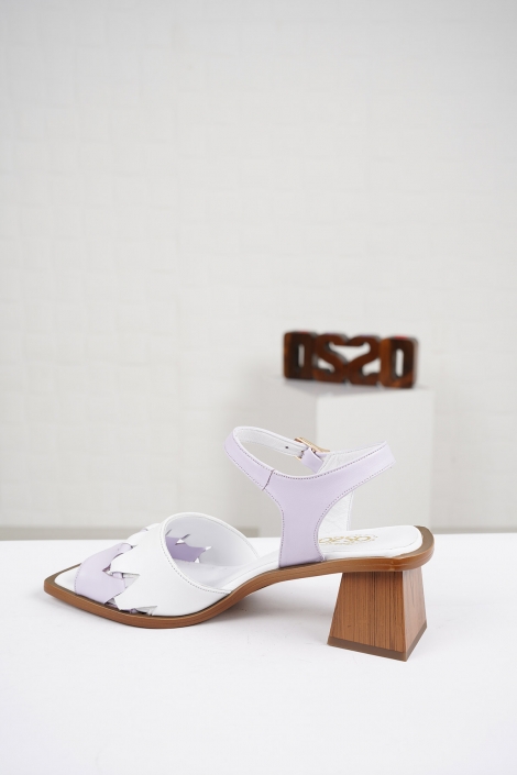 Hakiki Deri Beyaz-Lila Kadın Topuklu Sandalet 221127503