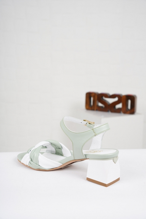 Hakiki Deri Mint-Beyaz Kadın Topuklu Sandalet 221127524