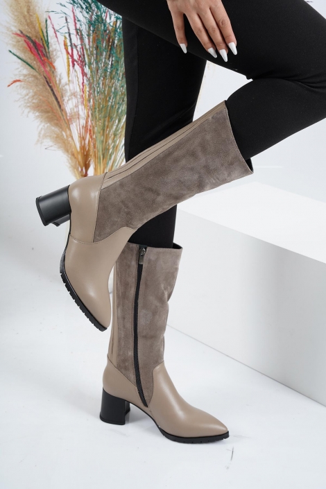 Hakiki Deri Vizon-Vizon Süet Kadın Topuklu Çizme 222127308