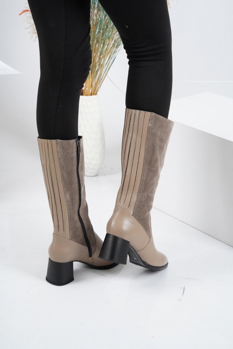 Hakiki Deri Vizon-Vizon Süet Kadın Topuklu Çizme 222127308