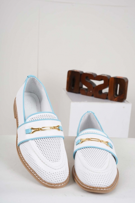 Hakiki Deri Beyaz-Mavi Kadın Casual Ayakkabı 241127115