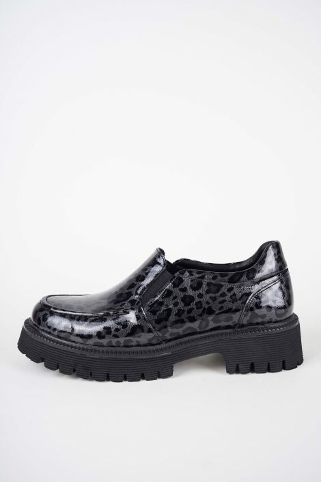 Hakiki Deri Gri Rugan Leopar Kadın Loafer Ayakkabı 252134100