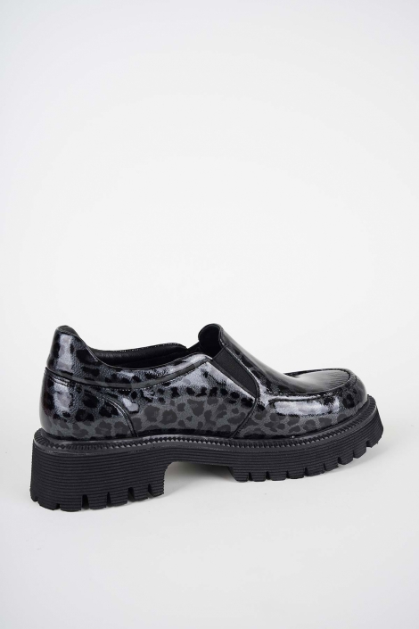 Hakiki Deri Gri Rugan Leopar Kadın Loafer Ayakkabı 252134100