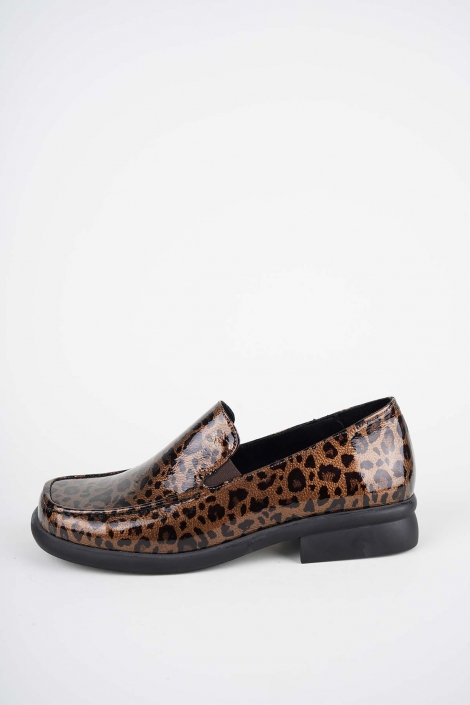 Hakiki Deri Bakır Rugan Leopar Desen Kadın Loafer Ayakkabı 252134103