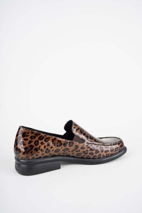 Hakiki Deri Bakır Rugan Leopar Desen Kadın Loafer Ayakkabı 252134103