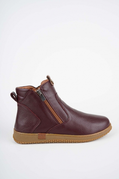 Hakiki Deri Bordo Floter Kadın Casual Bot 252136204