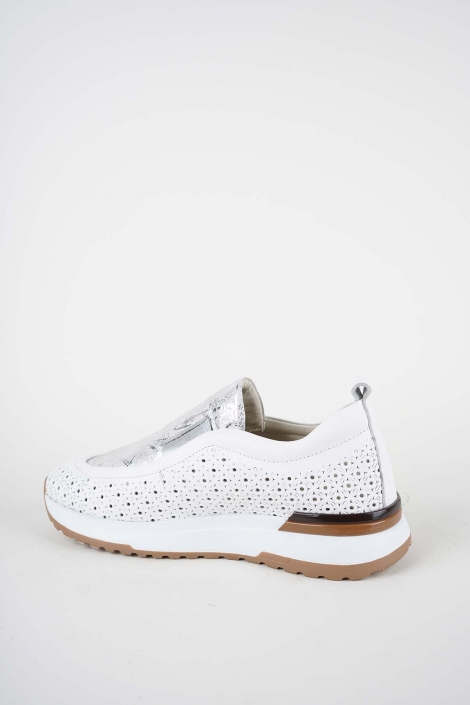 Hakiki Deri Beyaz-Lame Baskılı Kadın Casual Ayakkabı 261136101