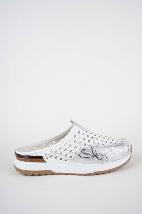 Hakiki Deri Beyaz-Lame Baskılı Kadın Casual Sabo 261136701