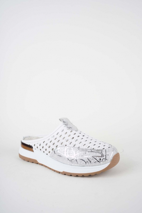 Hakiki Deri Beyaz-Lame Baskılı Kadın Casual Sabo 261136701