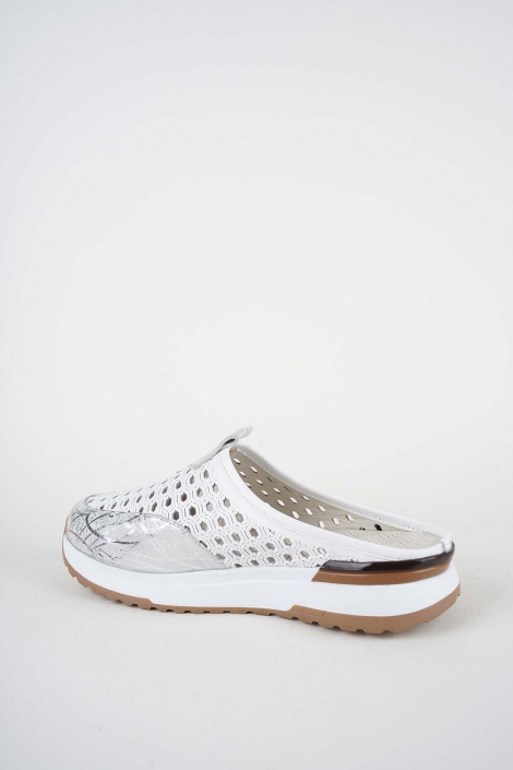 Hakiki Deri Beyaz-Lame Baskılı Kadın Casual Sabo 261136701