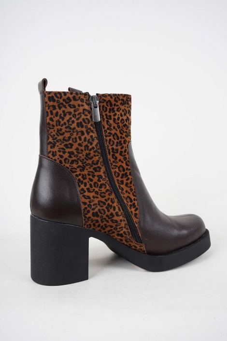 Hakiki Deri Kahve-Leopar Kadın Topuklu Bot 252141203