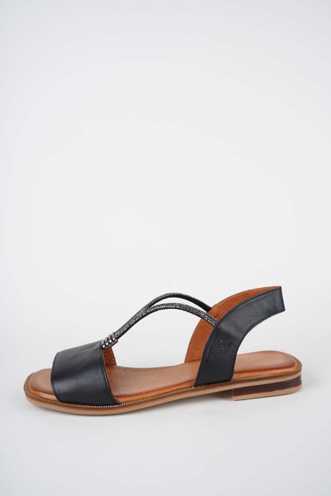 Hakiki Deri Siyah Kadın Düz Sandalet 261141502