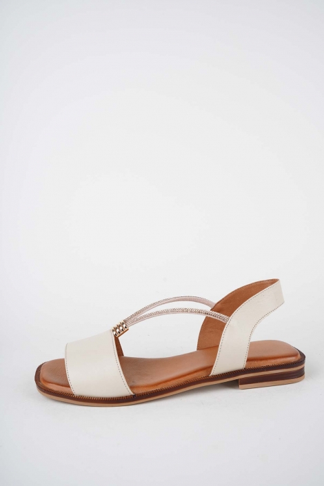 Hakiki Deri Bej Kadın Düz Sandalet 261141502