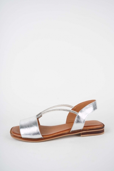 Hakiki Deri Gümüş Kadın Düz Sandalet 261141502