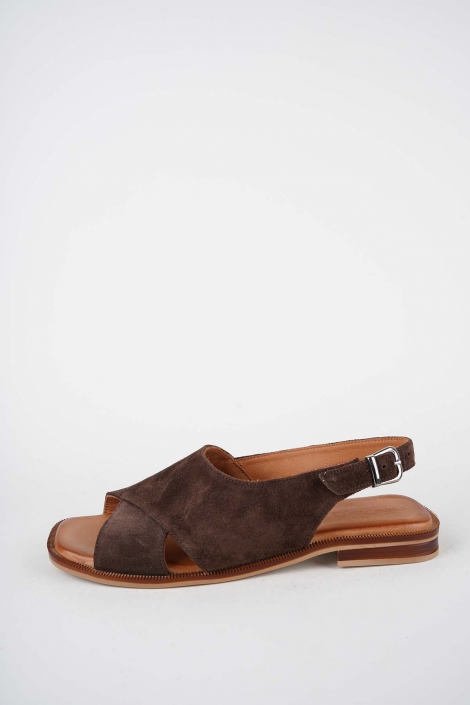 Hakiki Deri Kahve Süet Kadın Düz Sandalet 261141503