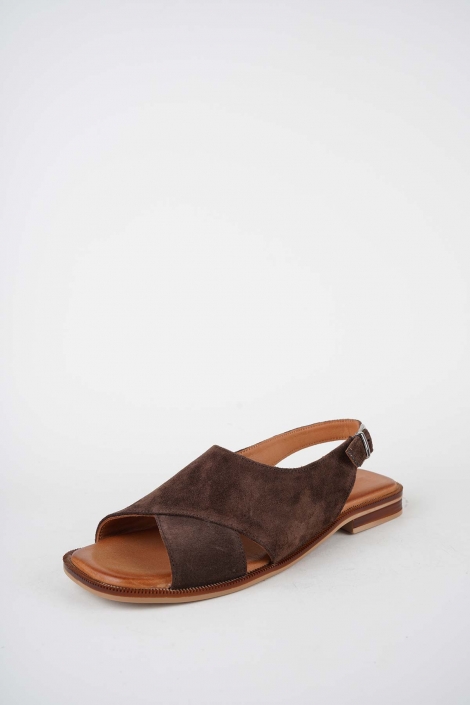 Hakiki Deri Kahve Süet Kadın Düz Sandalet 261141503