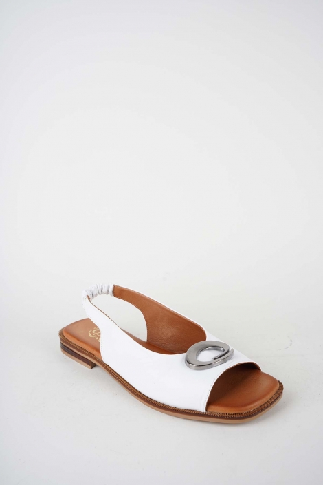 Hakiki Deri Beyaz Kadın Düz Sandalet 261141503