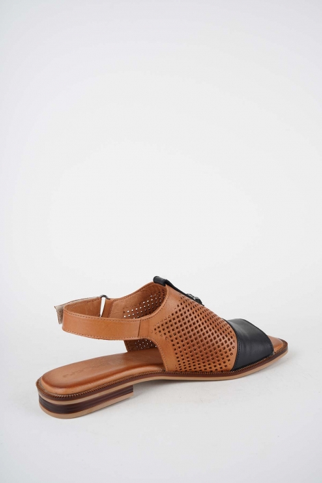 Hakiki Deri Taba-Siyah Kadın Düz Sandalet 261141504