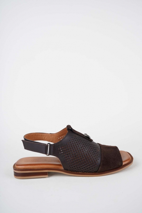 Hakiki Deri Kahve-Kahve Süet Kadın Düz Sandalet 261141504