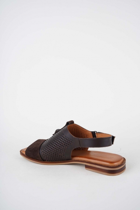 Hakiki Deri Kahve-Kahve Süet Kadın Düz Sandalet 261141504