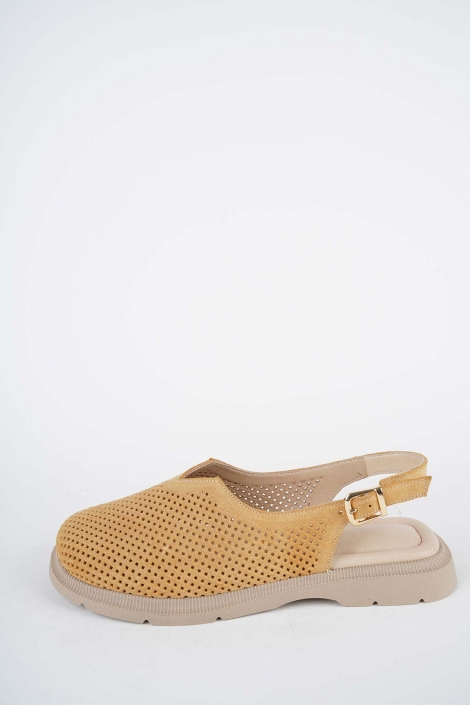 Hakiki Deri Sarı Süet Kadın Burun Kapalı Sandalet 261141509