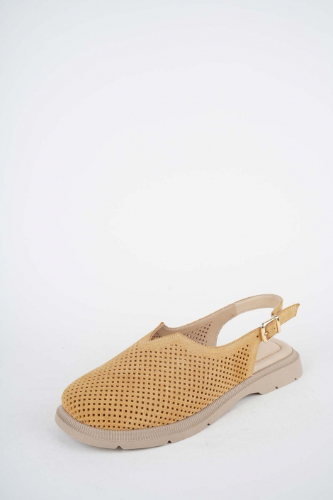 Hakiki Deri Sarı Süet Kadın Burun Kapalı Sandalet 261141509