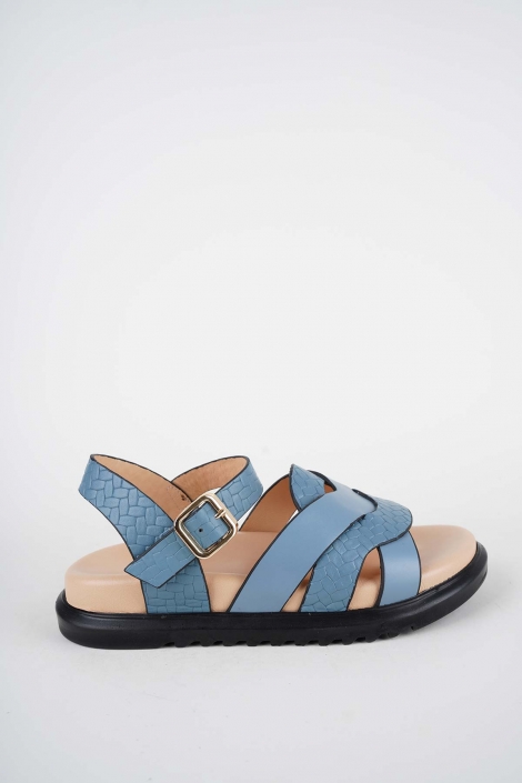 Hakiki Deri Kot Mavi Kadın Düz Sandalet 261162501