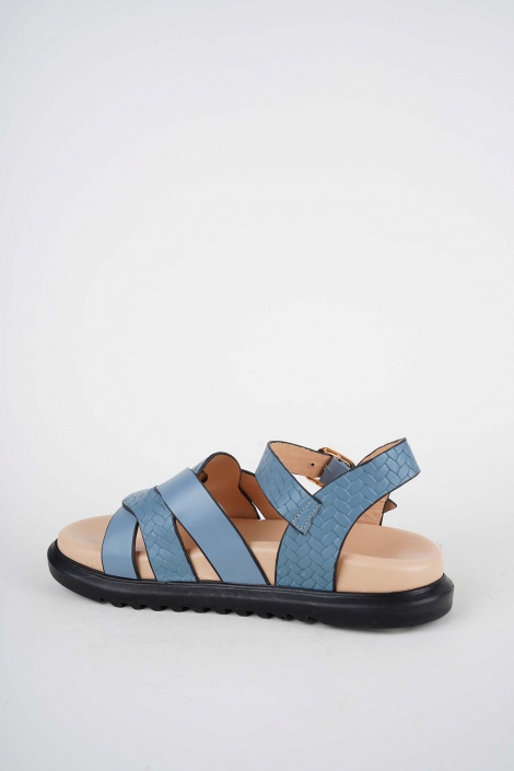 Hakiki Deri Kot Mavi Kadın Düz Sandalet 261162501