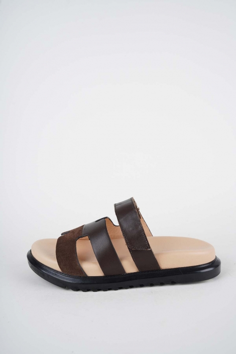 Hakiki Deri Kahve Süet-Kahve Kadın Düz Terlik 261162601