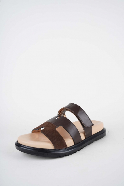 Hakiki Deri Kahve Süet-Kahve Kadın Düz Terlik 261162601