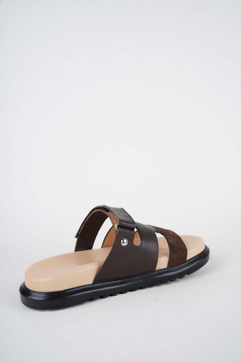 Hakiki Deri Kahve Süet-Kahve Kadın Düz Terlik 261162601