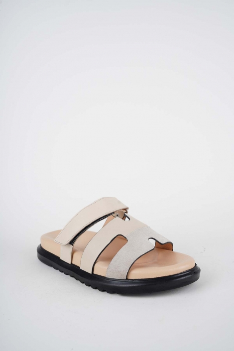 Hakiki Deri Bej Süet-Bej Kadın Düz Terlik 261162601