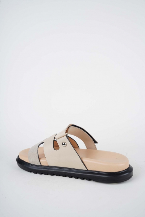 Hakiki Deri Bej Süet-Bej Kadın Düz Terlik 261162601